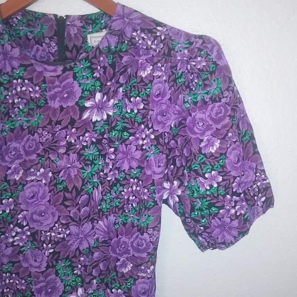 E.D. Michaels 6 S Vintage Sweet 80s Purple Floral Fit Flare Dress - Picture 3 of 8